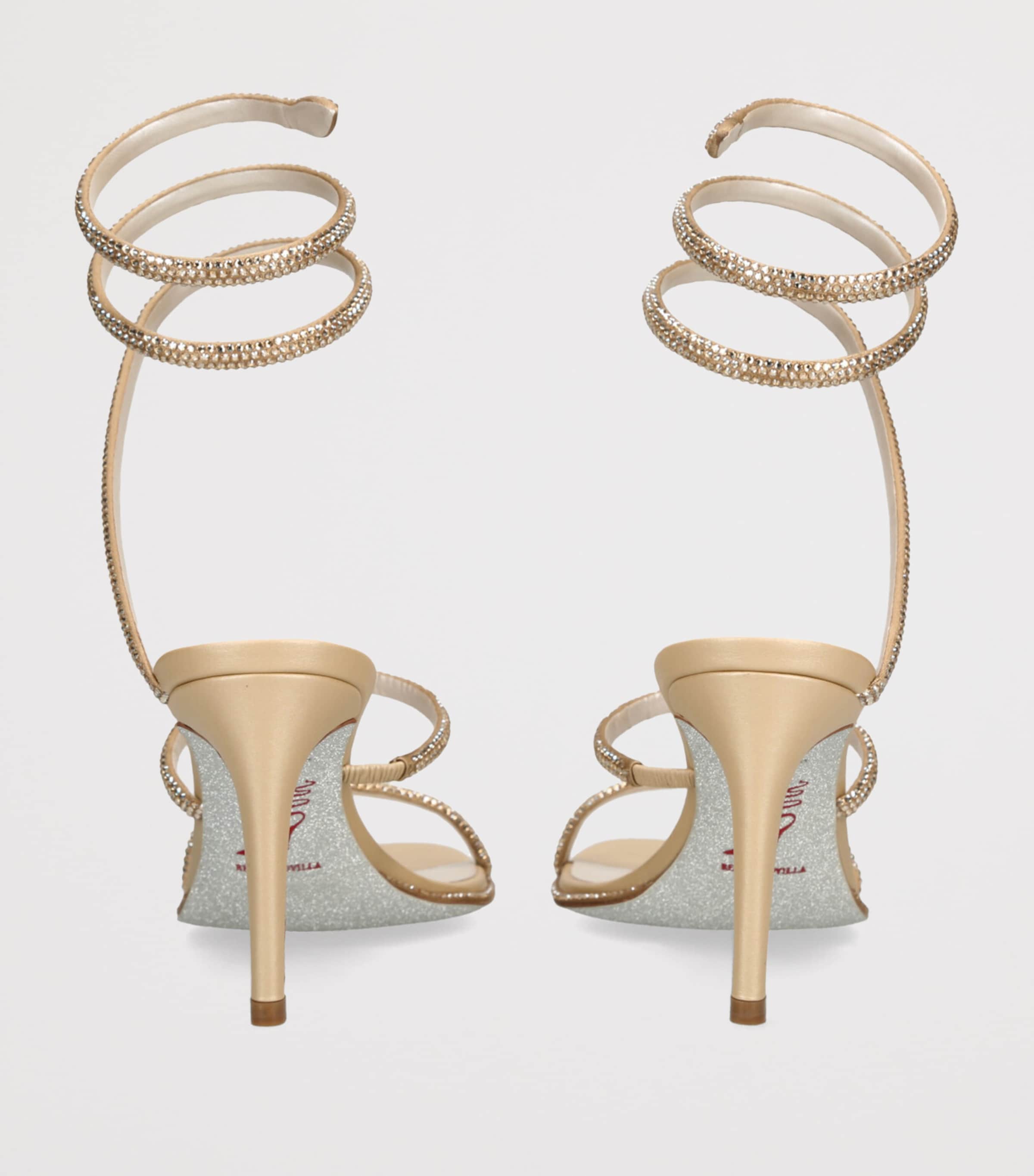 René Caovilla Beige Satin Embellished Cleo Sandals 80