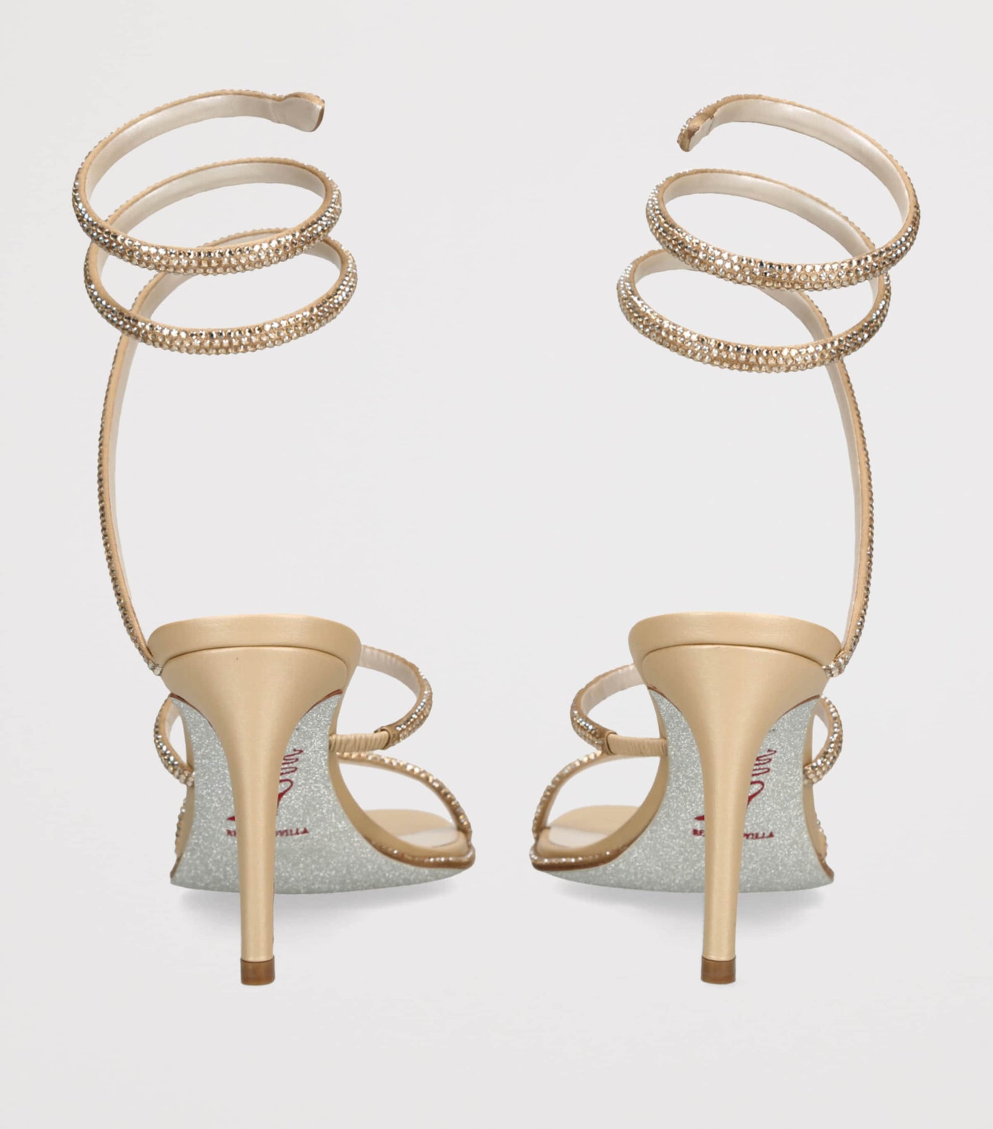René Caovilla Beige Satin Embellished Cleo Sandals 80