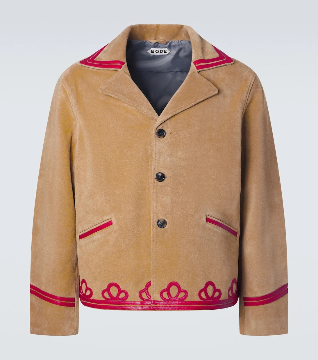 Bode - Trefoil leather-trimmed suede jacket