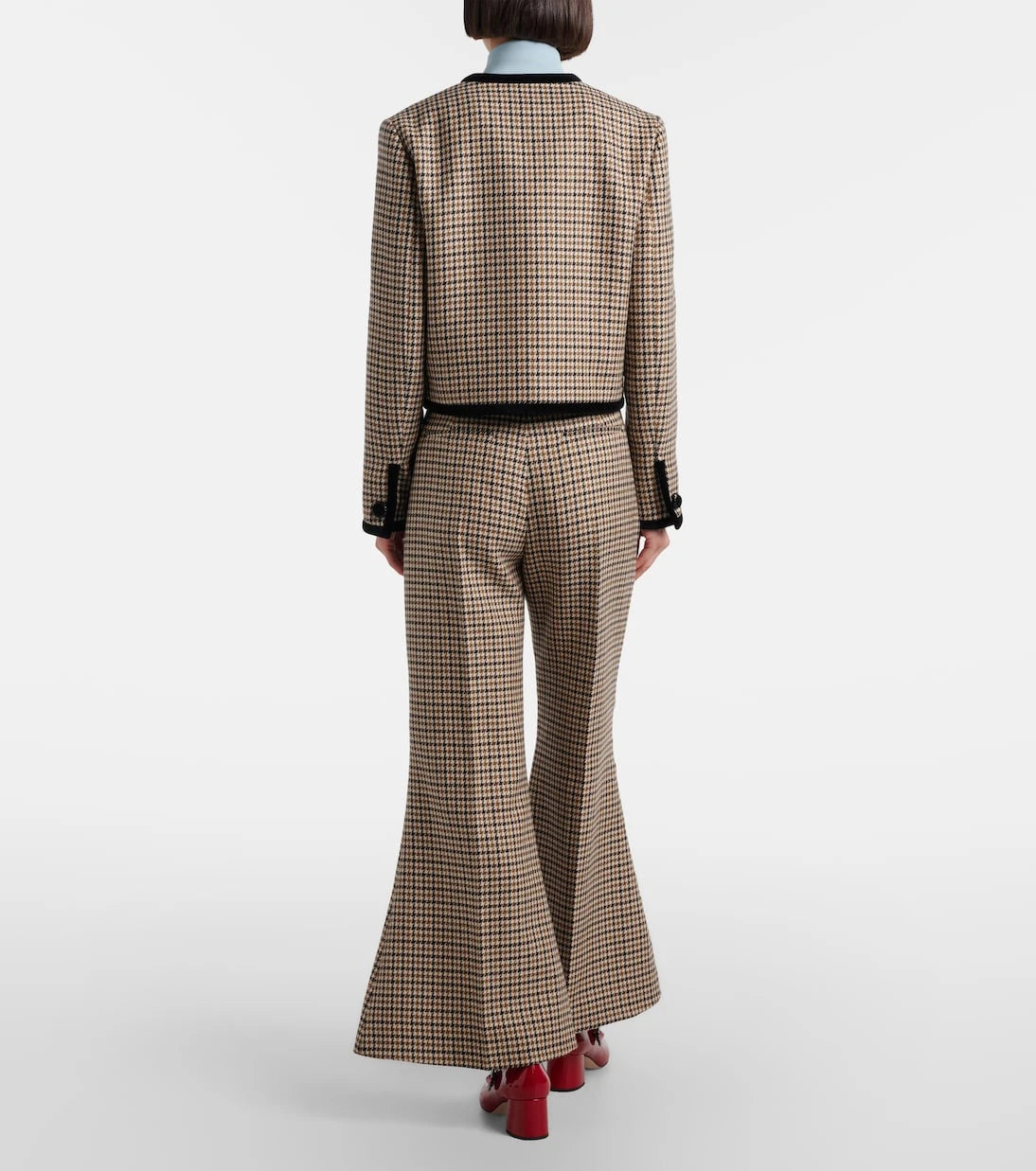 Valentino - Houndstooth cropped virgin wool flared pants