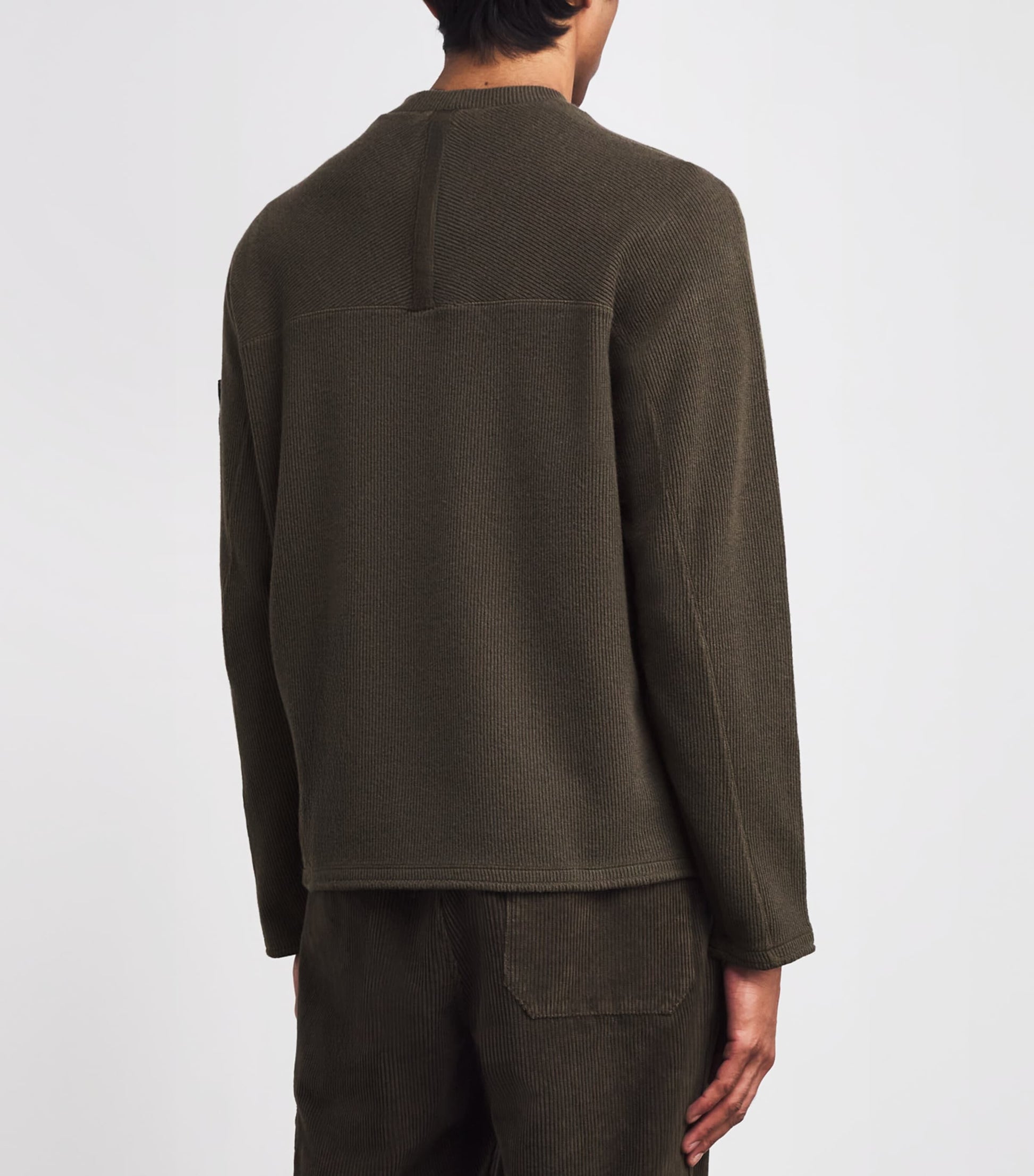 Stone Island Green Wool-Blend Ribbed Sweater