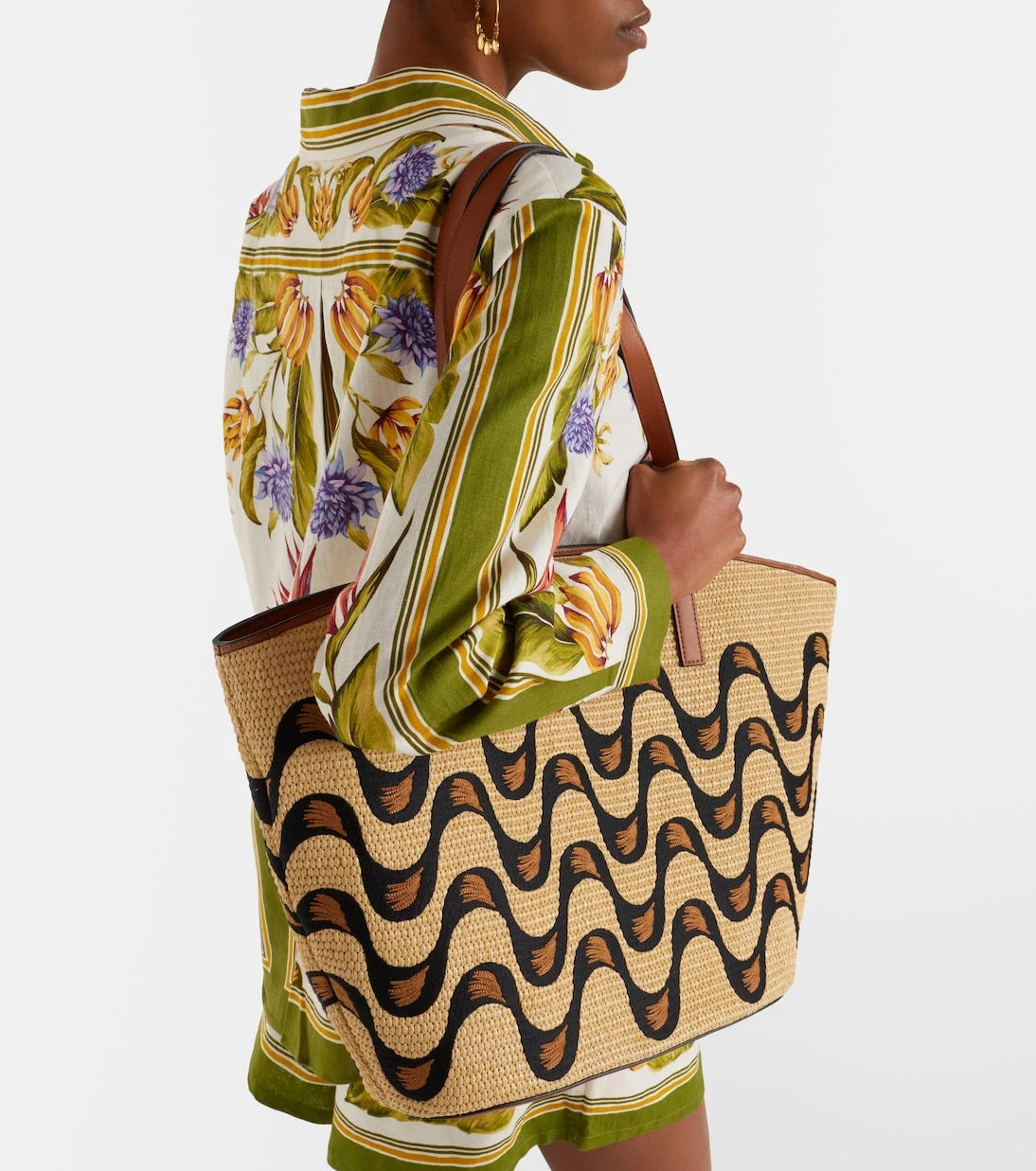 Farm Rio - Basket Large leather-trimmed tote bag