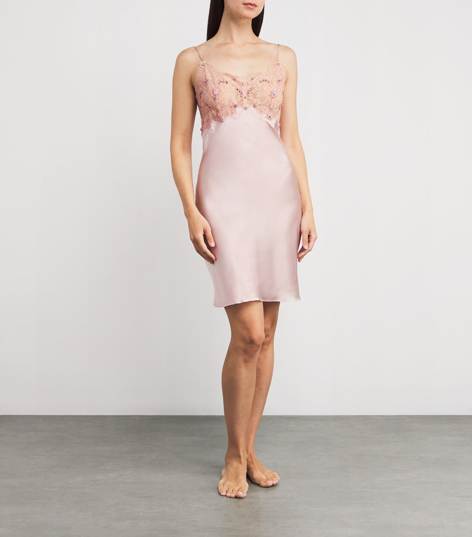 Rosamosario Pink Silk Embellished Slip Dress