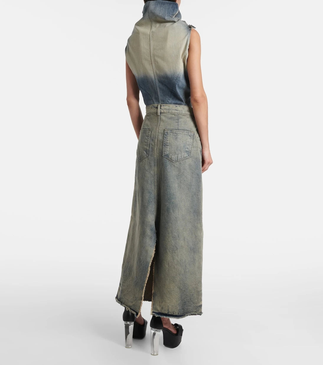 Rick Owens - Distressed denim maxi skirt