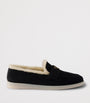 Prada Shearling-Suede Logo Loafers