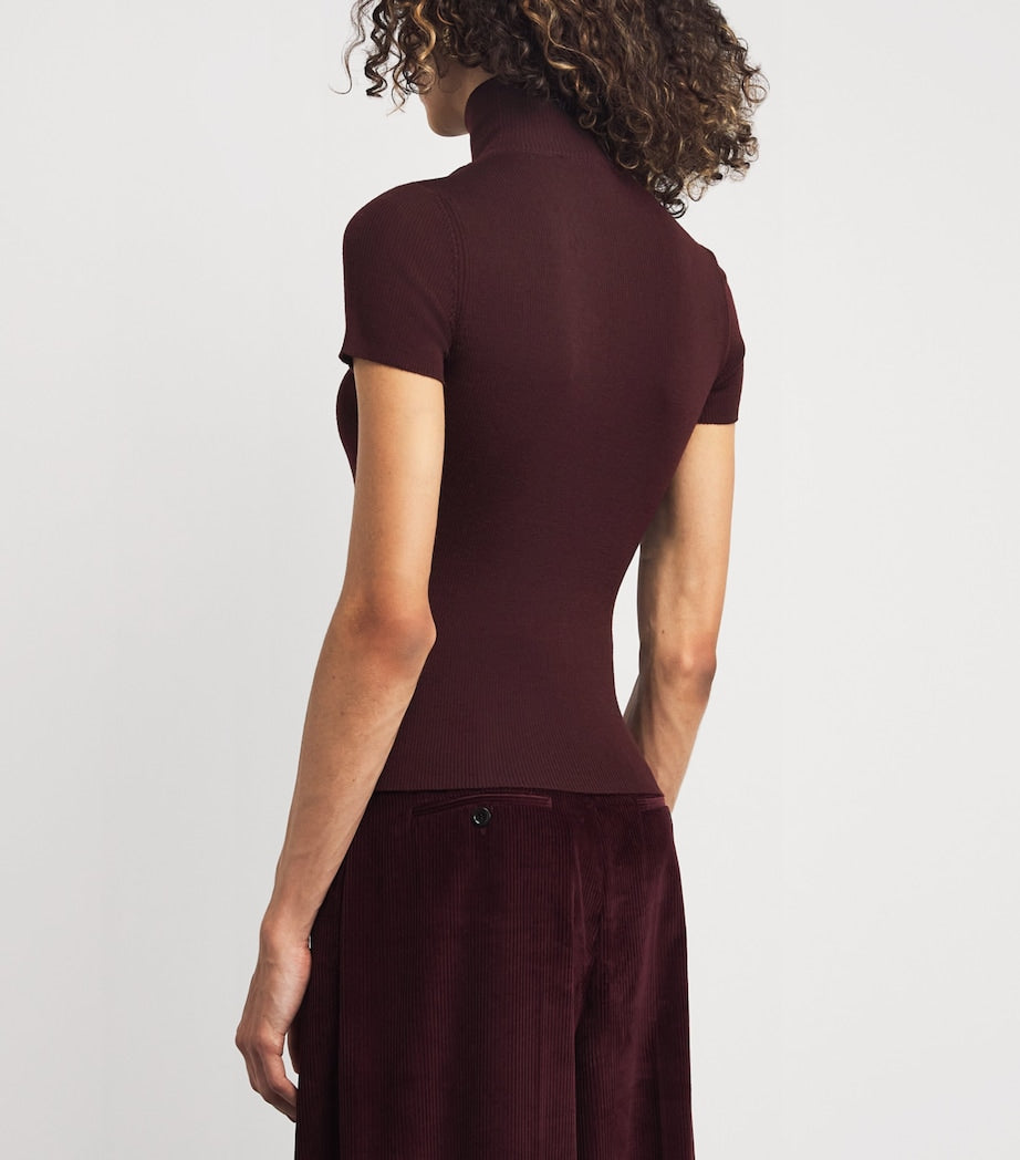 Red Wool Short-Sleeve Sweater