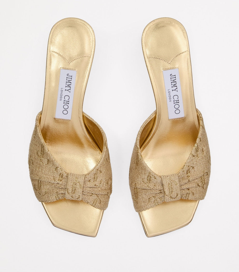 Gold Annika Monogrammed Heeled Mules 35