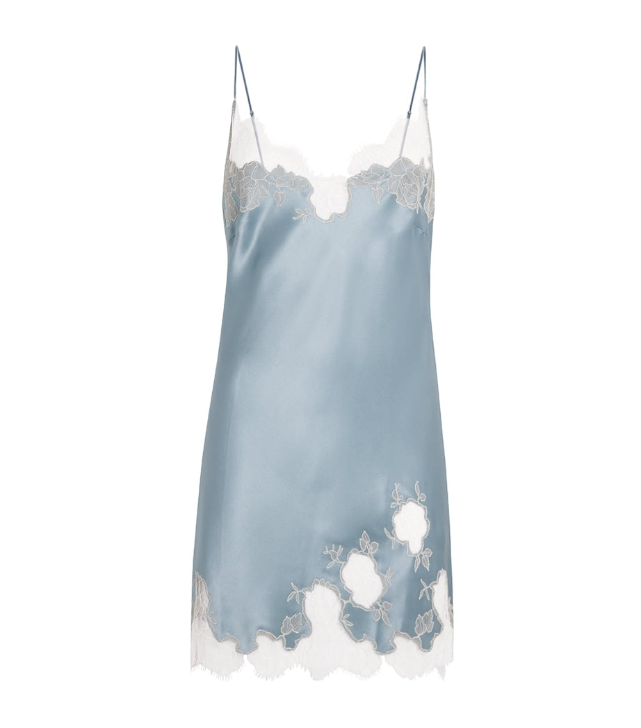 Carine Gilson Blue Silk Lace-Trim Short Slip Dress