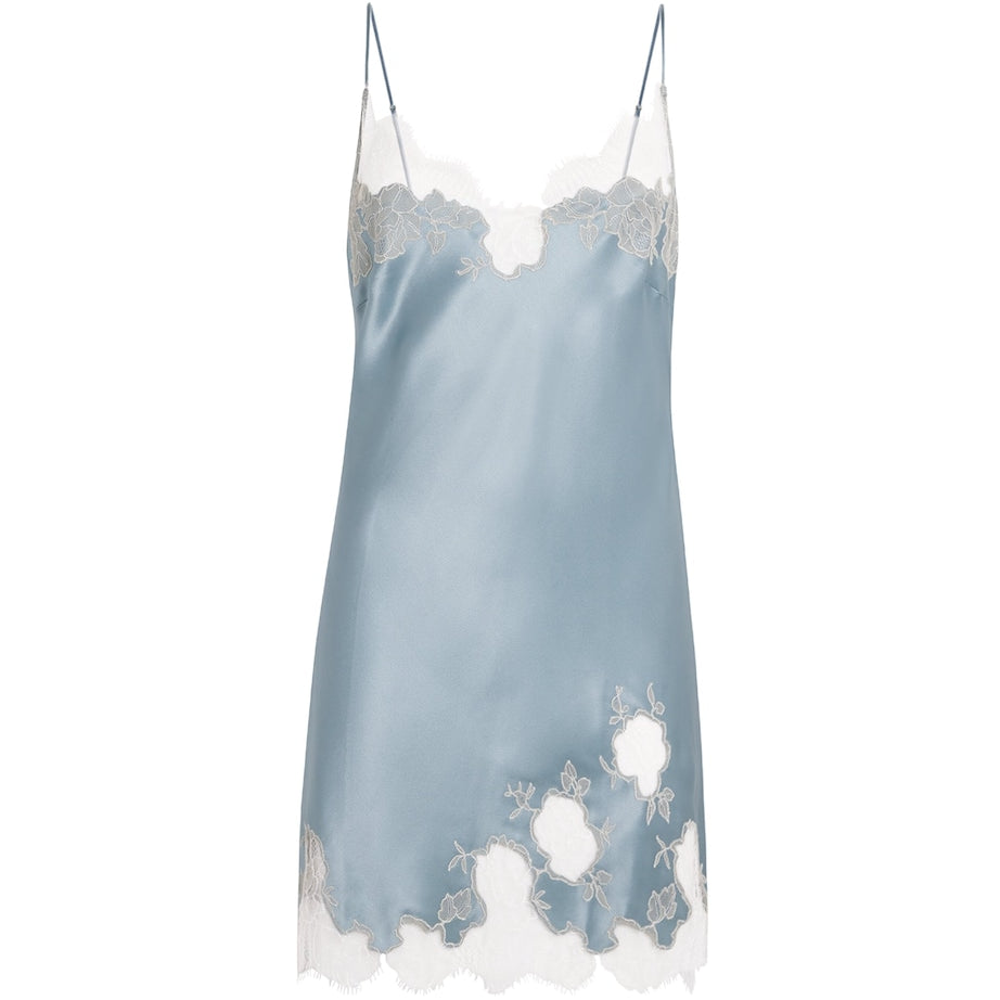 Carine Gilson Blue Silk Lace-Trim Short Slip Dress