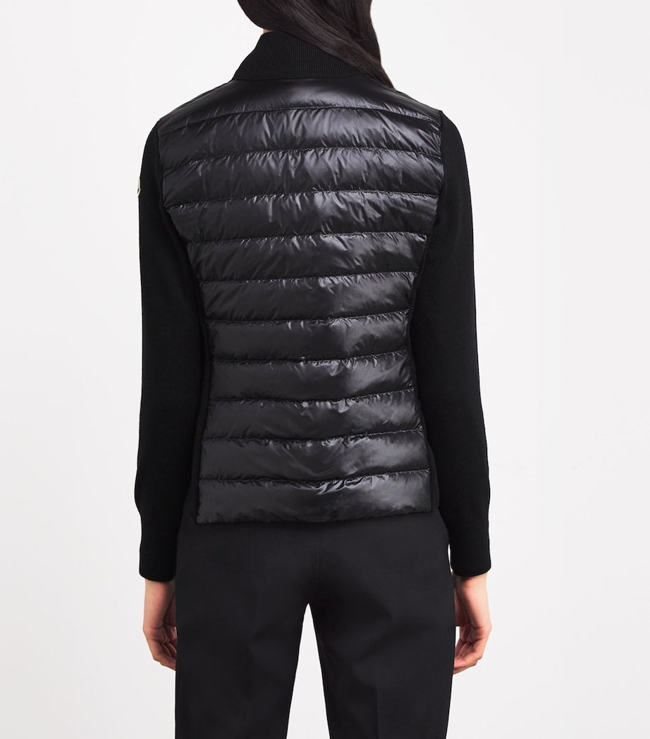 Moncler Black Knitted-Sleeve Quilted Cardigan