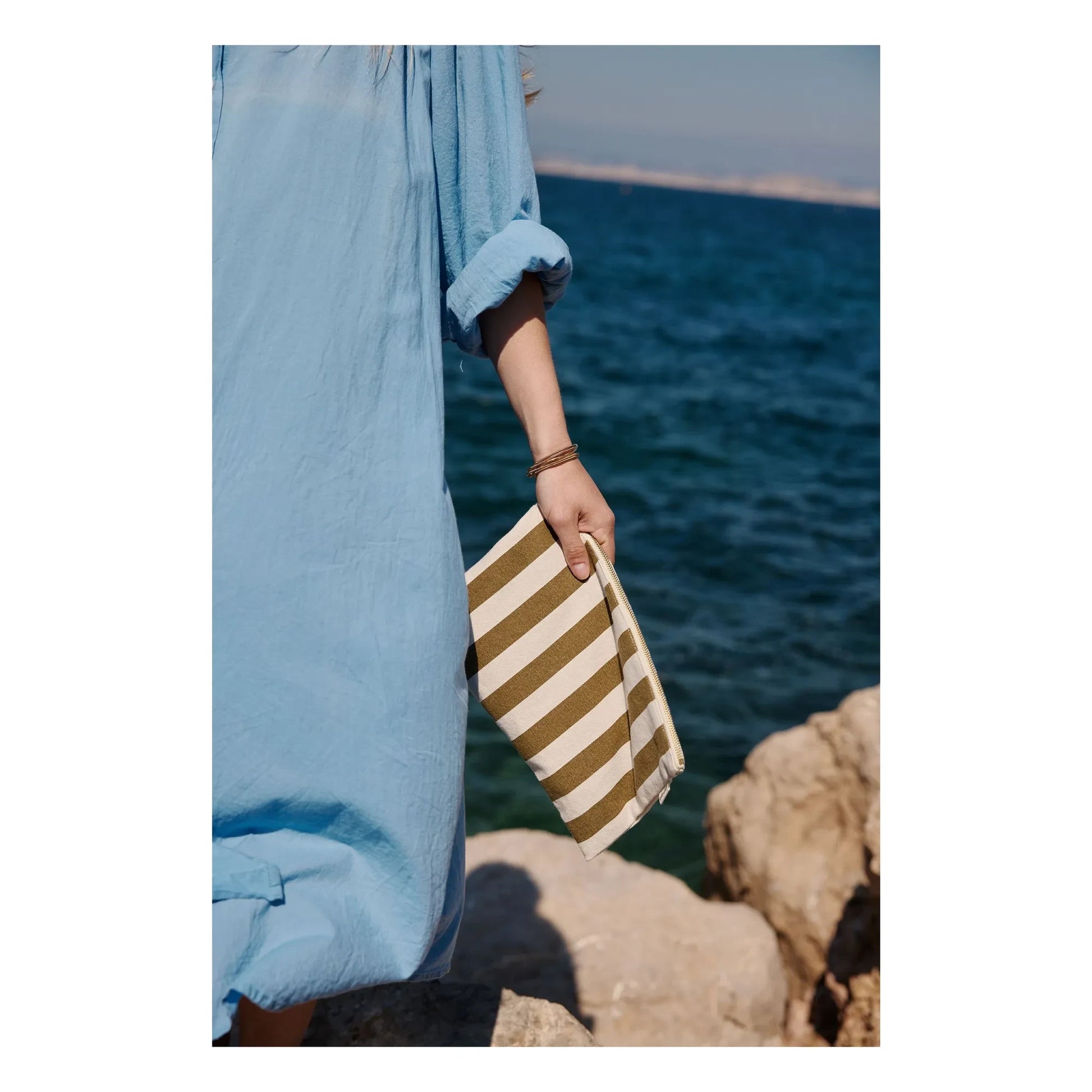 Rose in April - Lili striped clutch bag | Olive