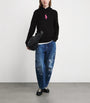 Black Wool-Cashmere Cable-Knit Pink Pony Hoodie