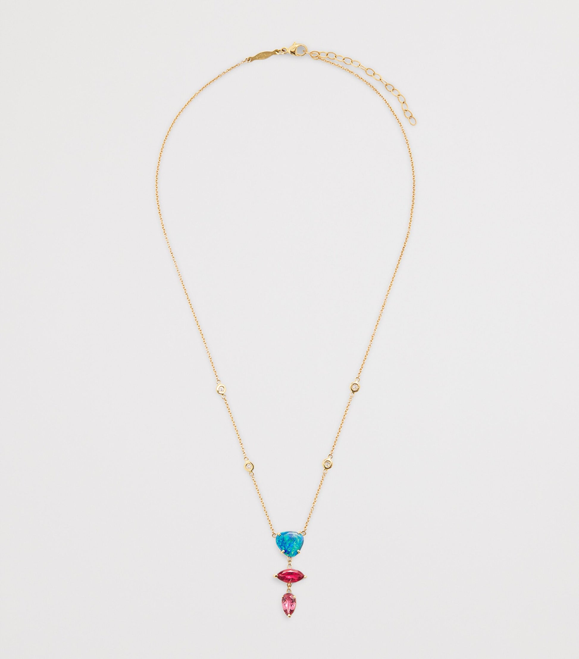 Yellow Gold, Diamond, Tourmaline and Opal Freeform 4-Step Necklace