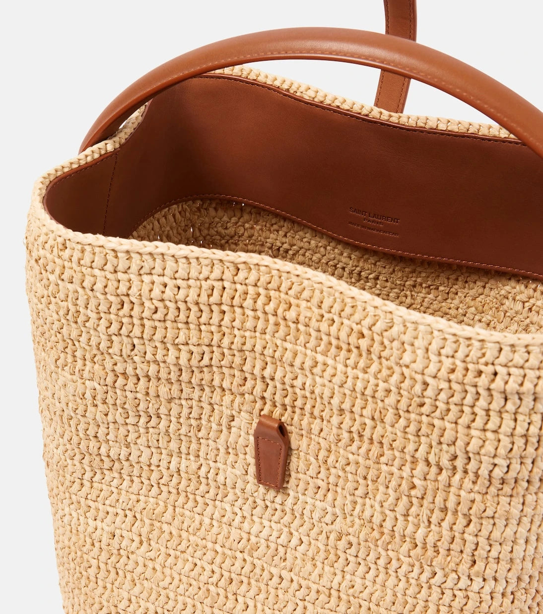 Saint Laurent - Le 37 leather-trimmed raffia bucket bag