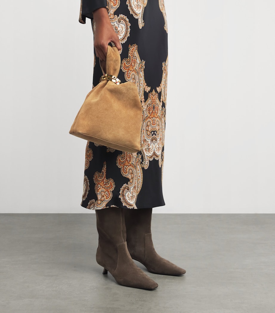 Veronica Beard Brown Suede Embellished Swing Clutch Bag