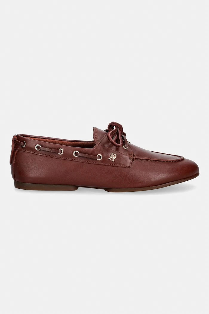 Tommy Hilfiger мокасини дамски от кожа TH SLEEK LEATHER BOAT SHOE