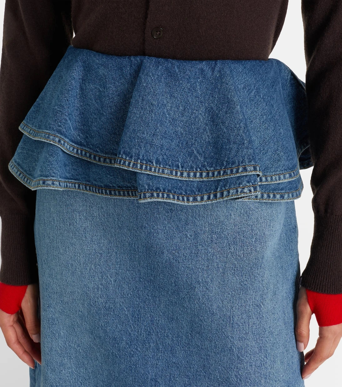 Plan C - Peplum denim midi skirt