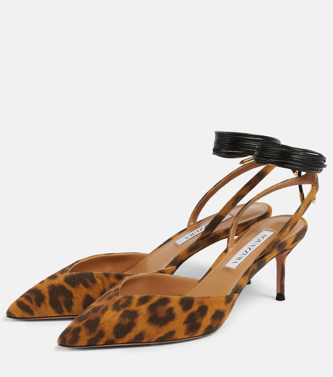 Aquazzura - حذاء مفتوح من الخلف بنقشة جلد الحيوان وكعب عالٍ