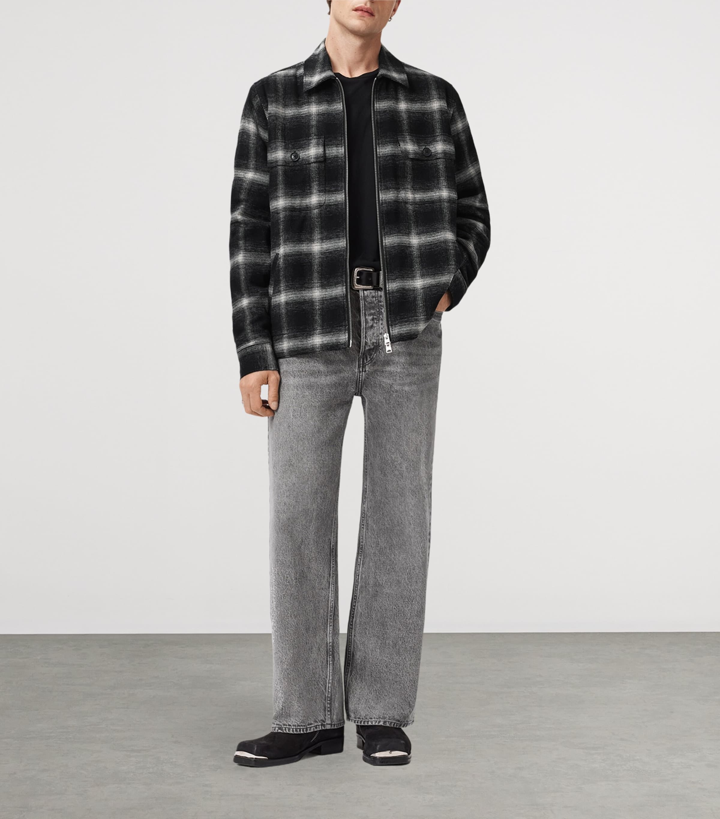 Black Organic Cotton Check Bayo Jacket