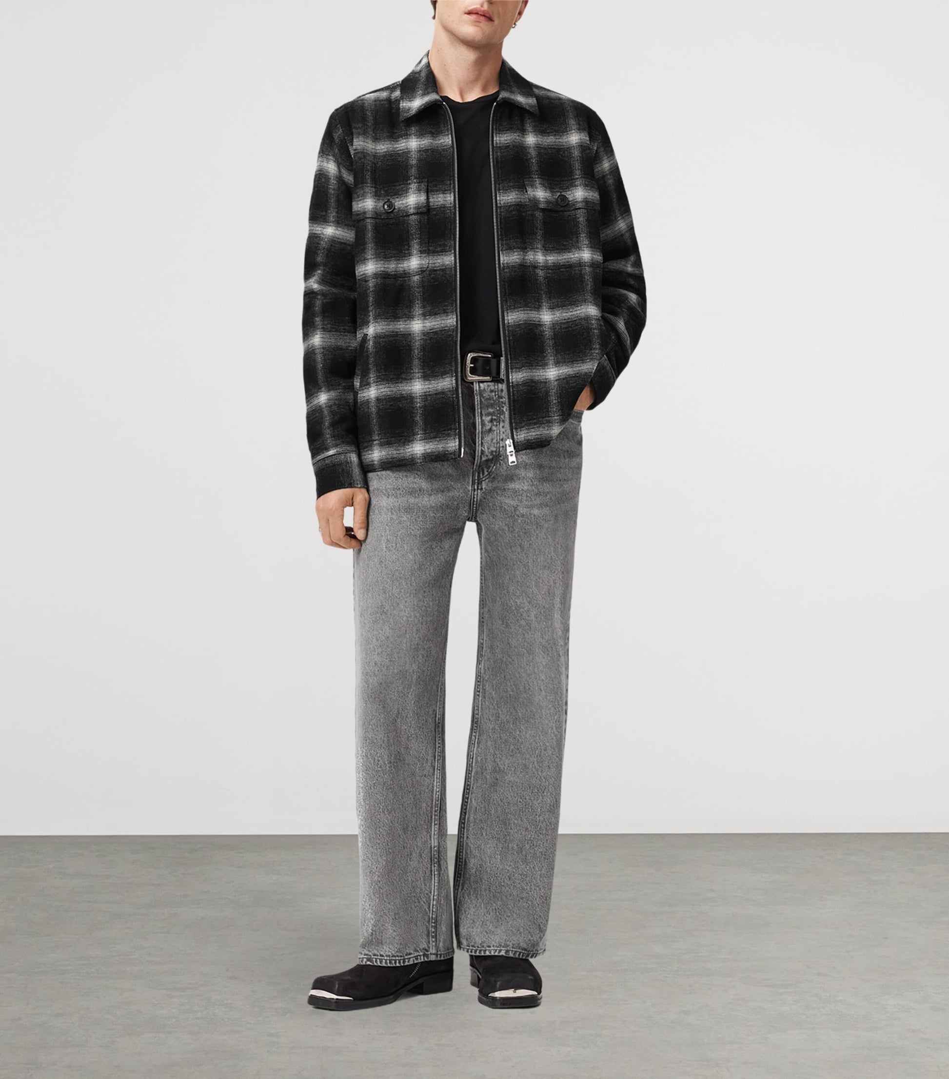 Black Organic Cotton Check Bayo Jacket