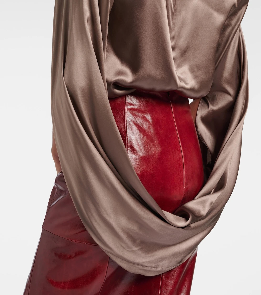 Mugler - Draped silk-blend satin top