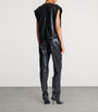 Balmain Black Faux Leather Draped Top