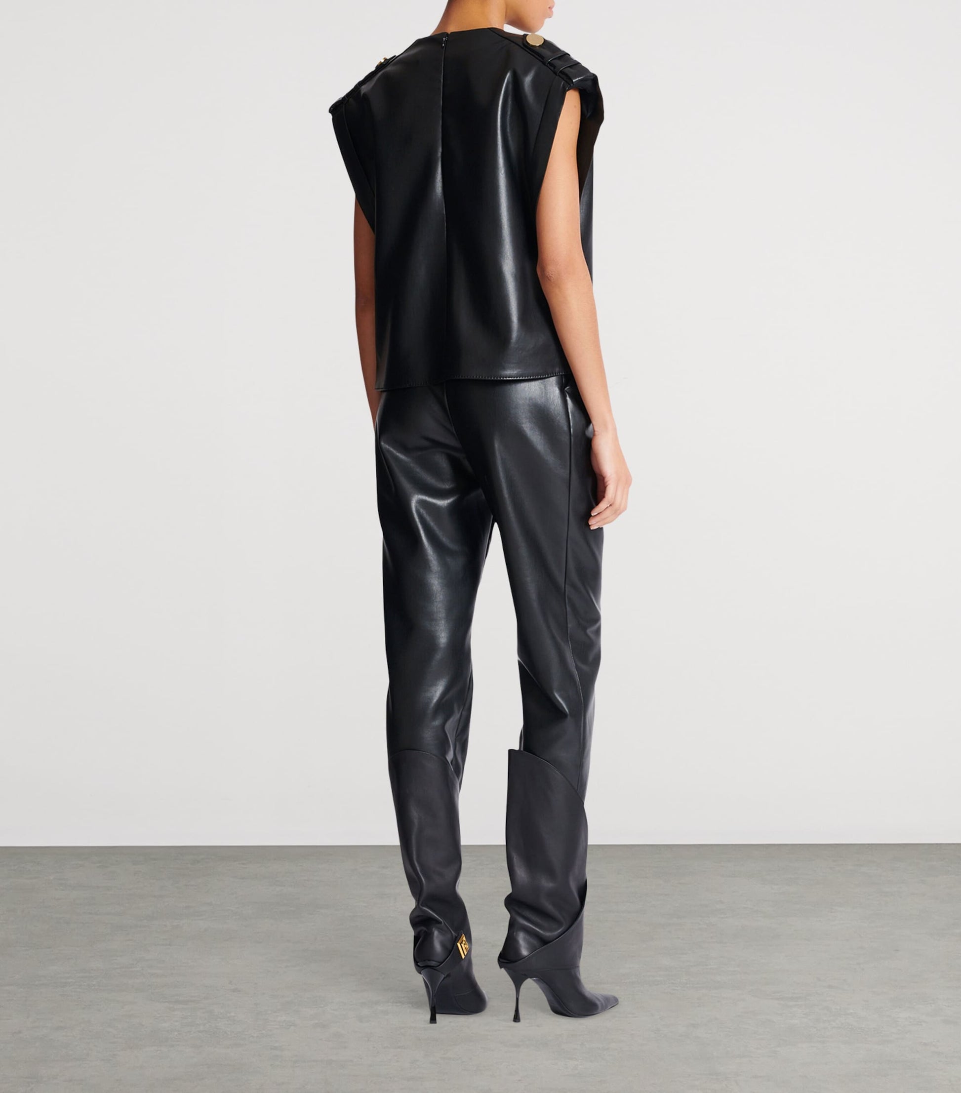 Balmain Black Faux Leather Draped Top