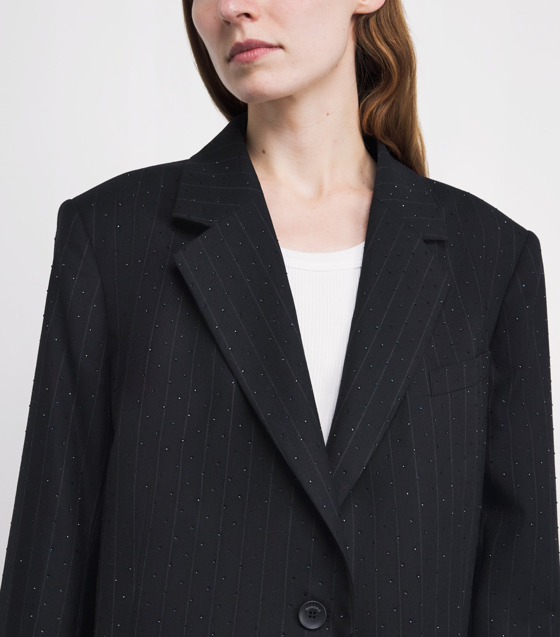 Pinstripe Rhinestone-Embellished Blazer