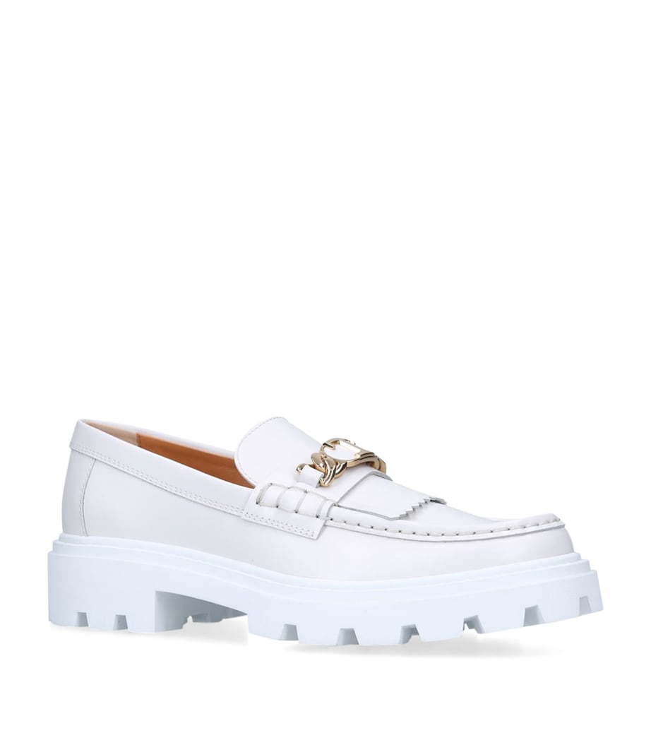 Tod's White Leather Gomma Frangia Loafers
