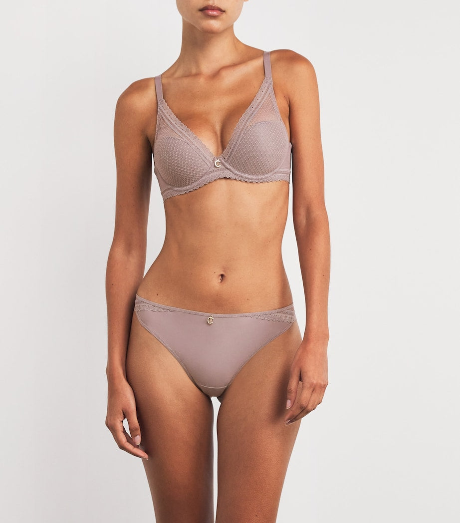 Lace-Trim Romance Tanga 0PK MINK