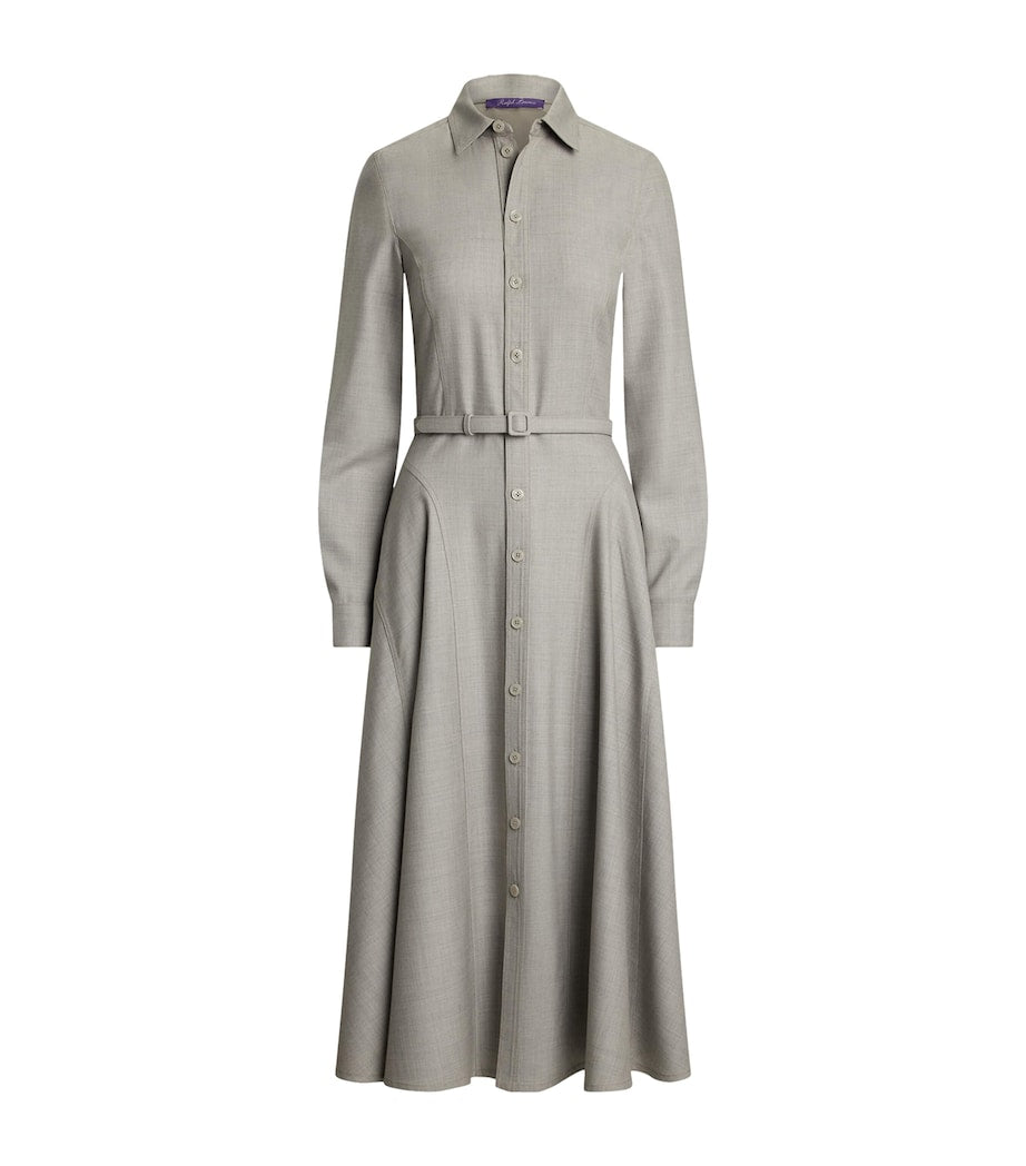 Ralph Lauren Collection Grey Wool Belted Safford Midi Dress