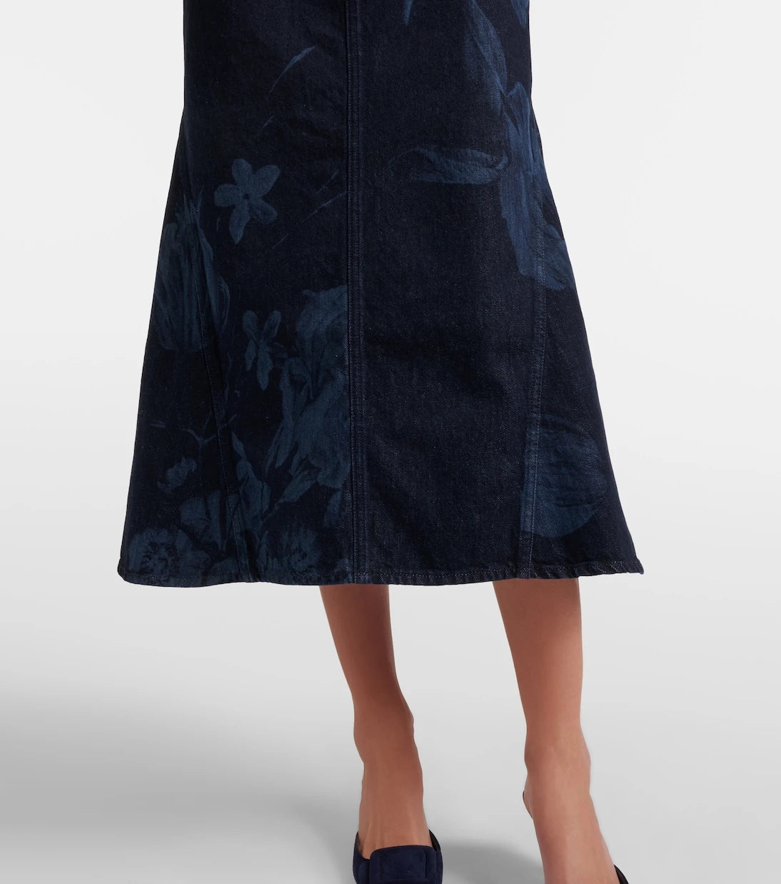 Erdem - Floral flared denim midi skirt
