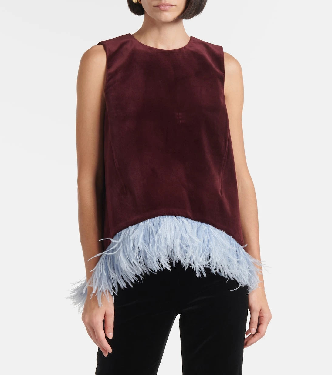 La DoubleJ - La Scala feather-trimmed cotton velvet top