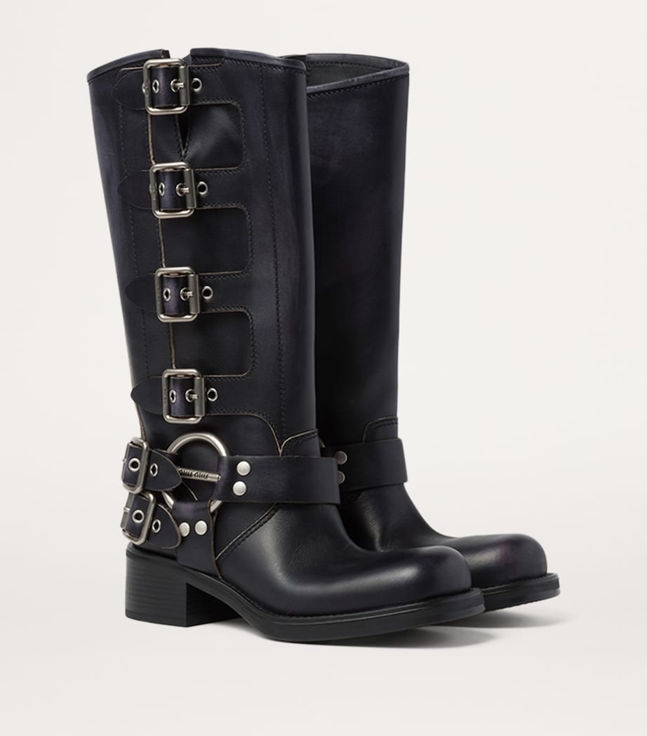 Miu Miu Black Leather Buckle Boots 50