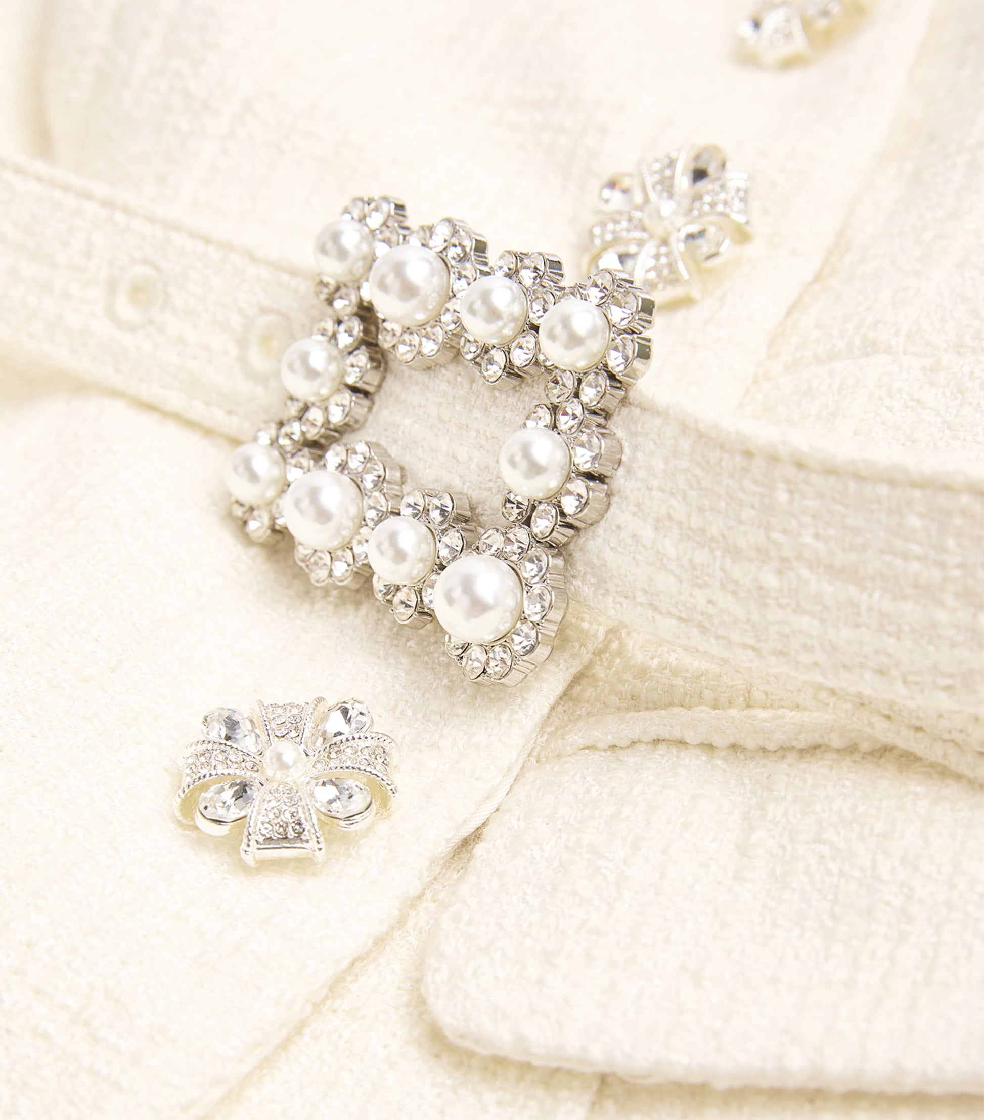 Self-Portrait Ivory Bouclé Long-Sleeve Midi Dress