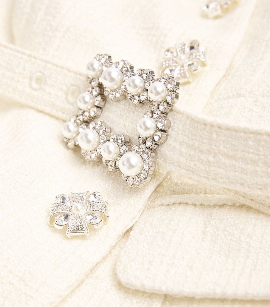 Self-Portrait Ivory Bouclé Long-Sleeve Midi Dress