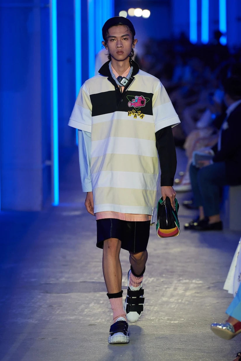 Prada - Camera printed striped polo shirt