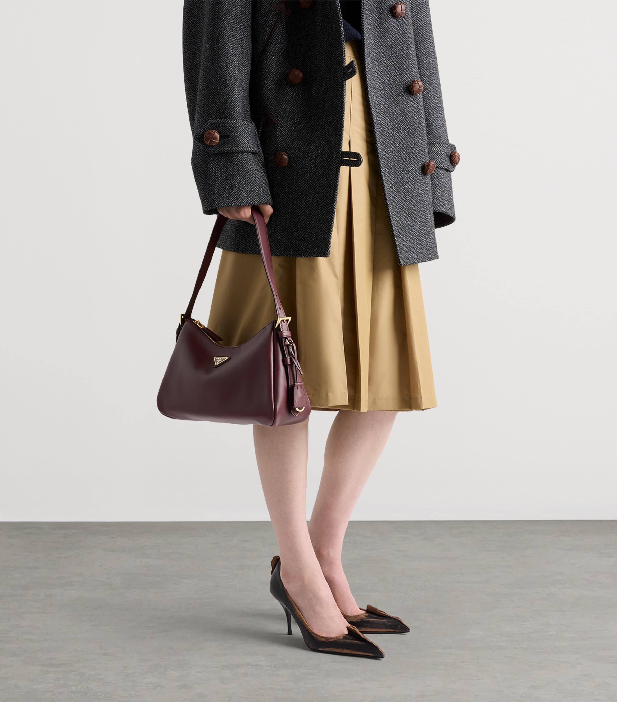 Prada Burgundy Medium Calf Leather Aimée Shoulder Bag