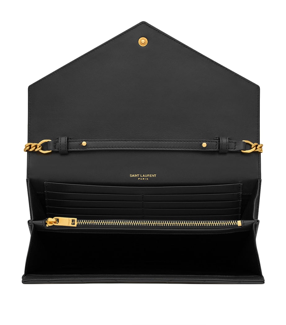 Saint Laurent Black Monogram Matelassé Envelope Wallet Bag