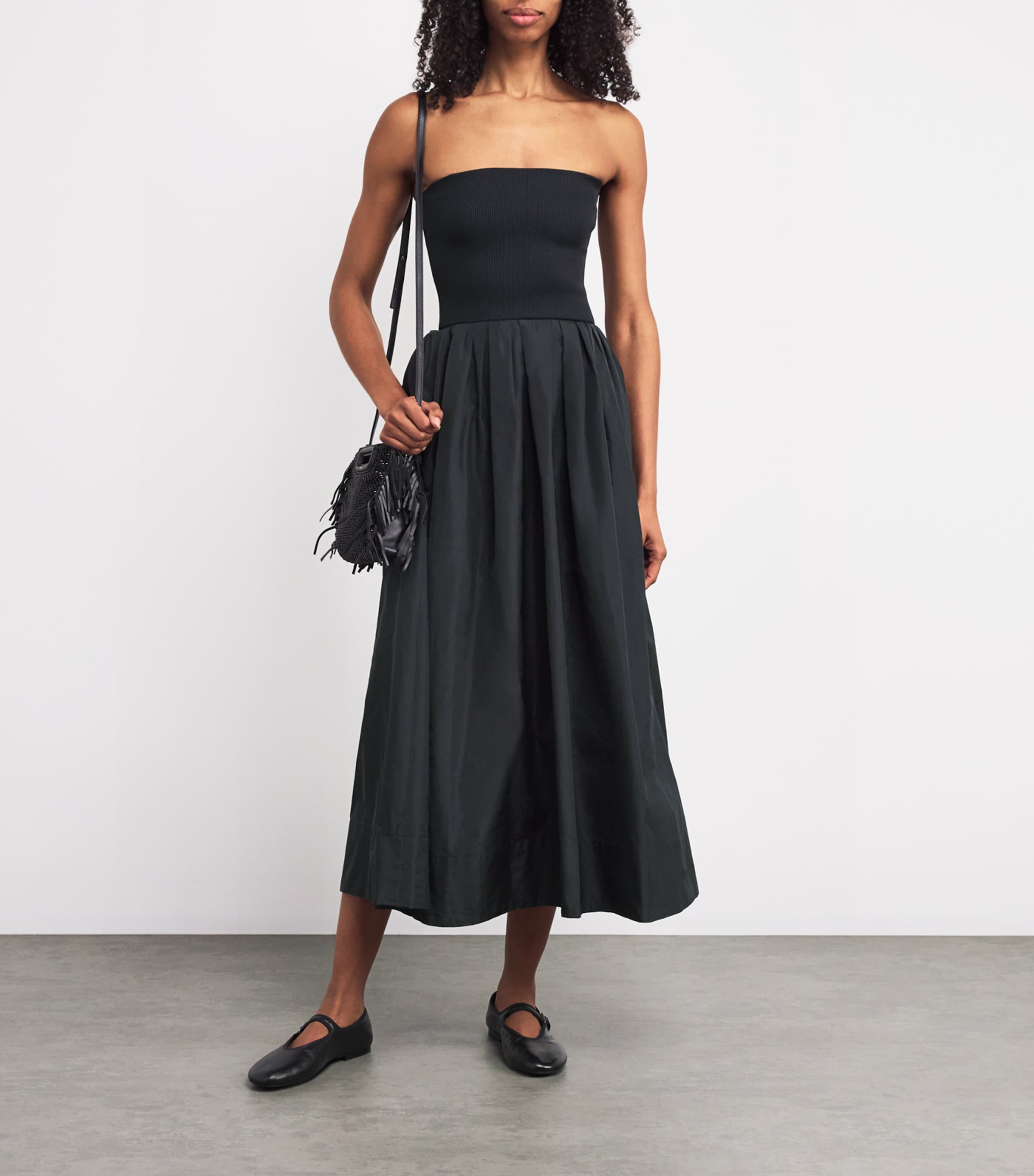 Maje Black Strapless Midi Dress