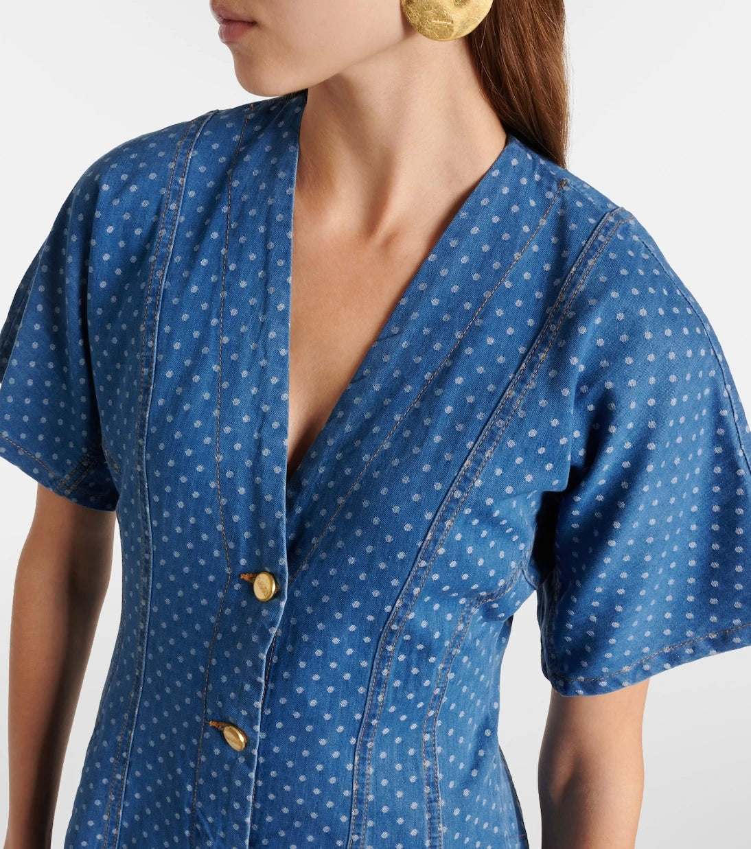 Ganni - Polka-dot denim minidress