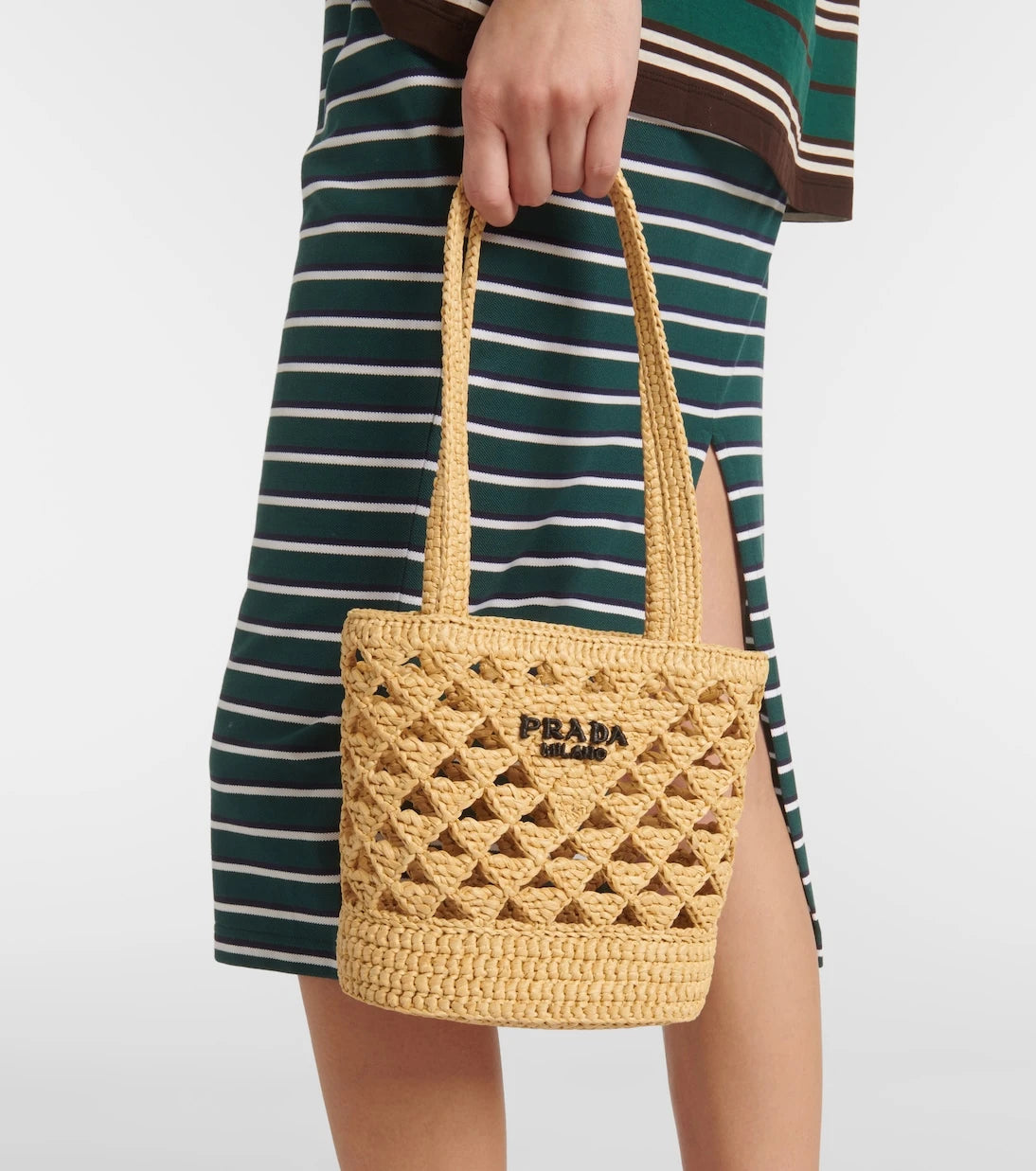 Prada - Logo raffia-effect crochet tote bag