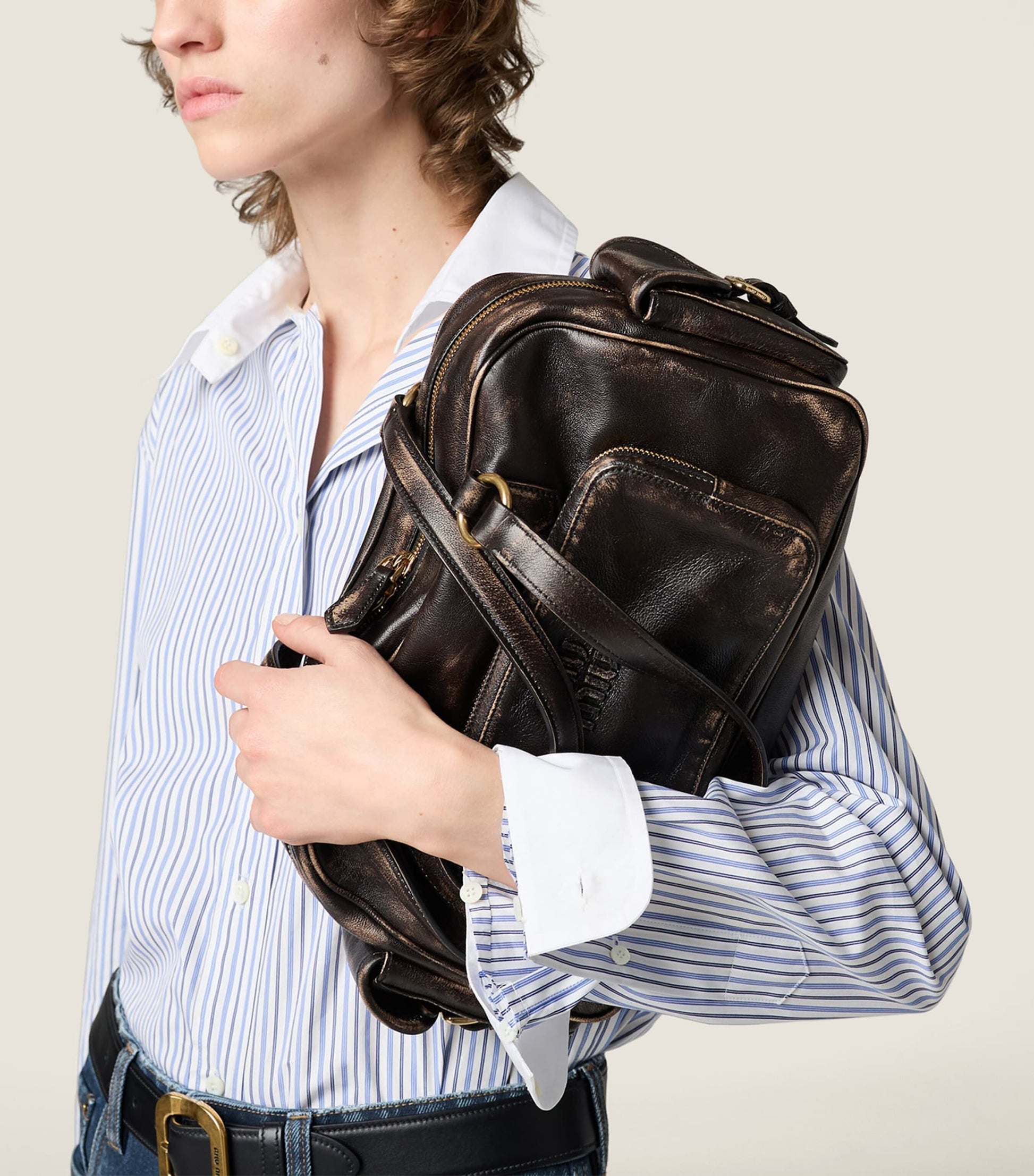 Nappa Leather Pocket Top-Handle Bag