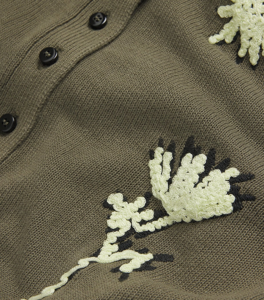 Green Embroidered Jacquard Floral Cardigan