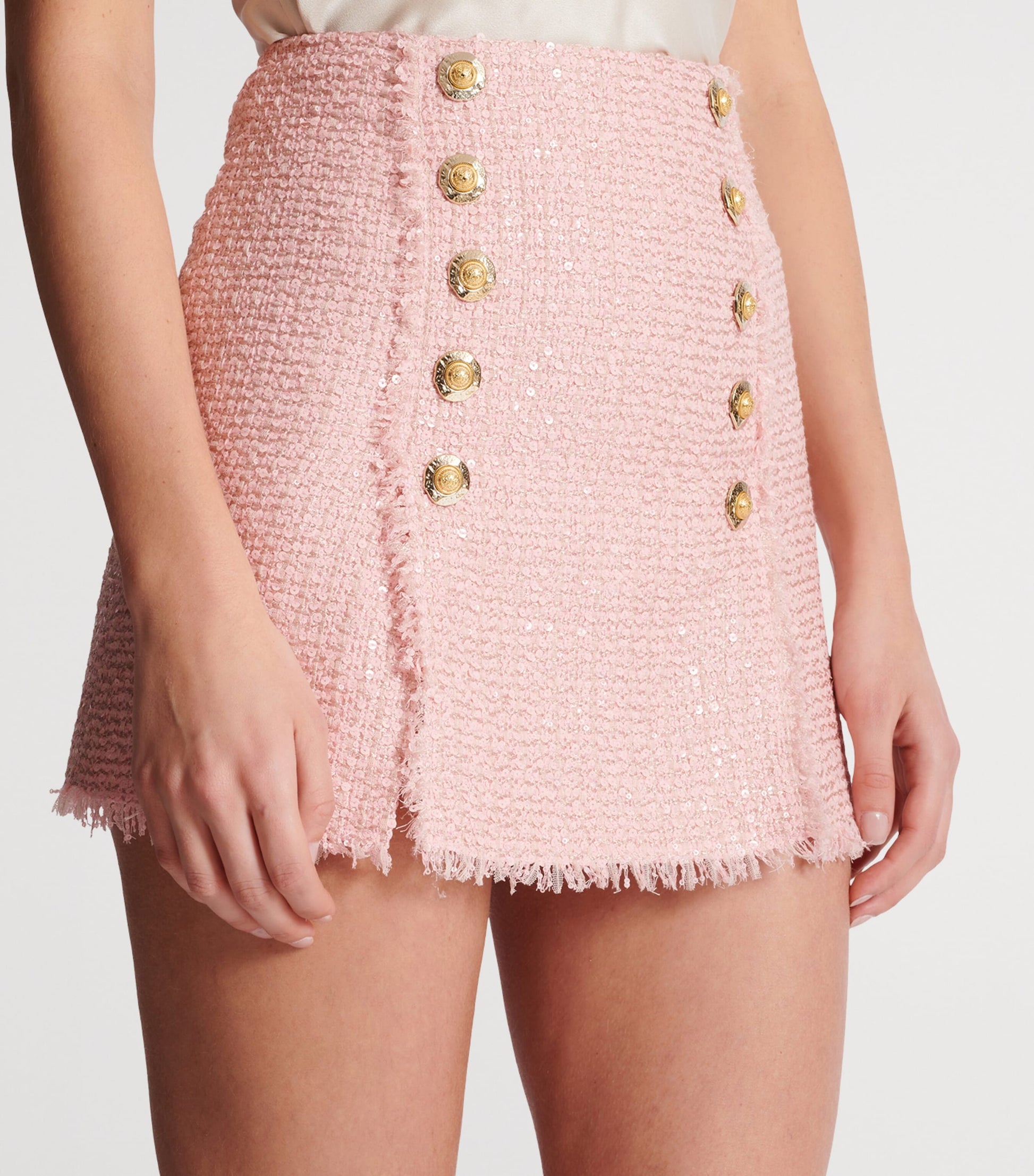Balmain Pink Tweed Sequinned Mini Skirt