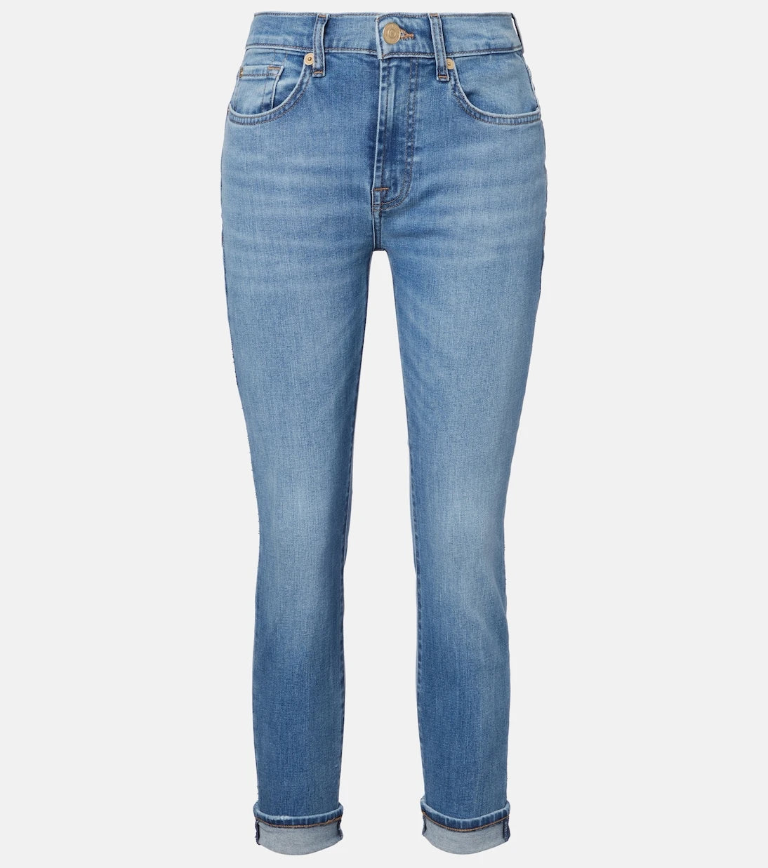 7 For All Mankind - جينز بقصة ضيقة وخصر متوسط الارتفاع