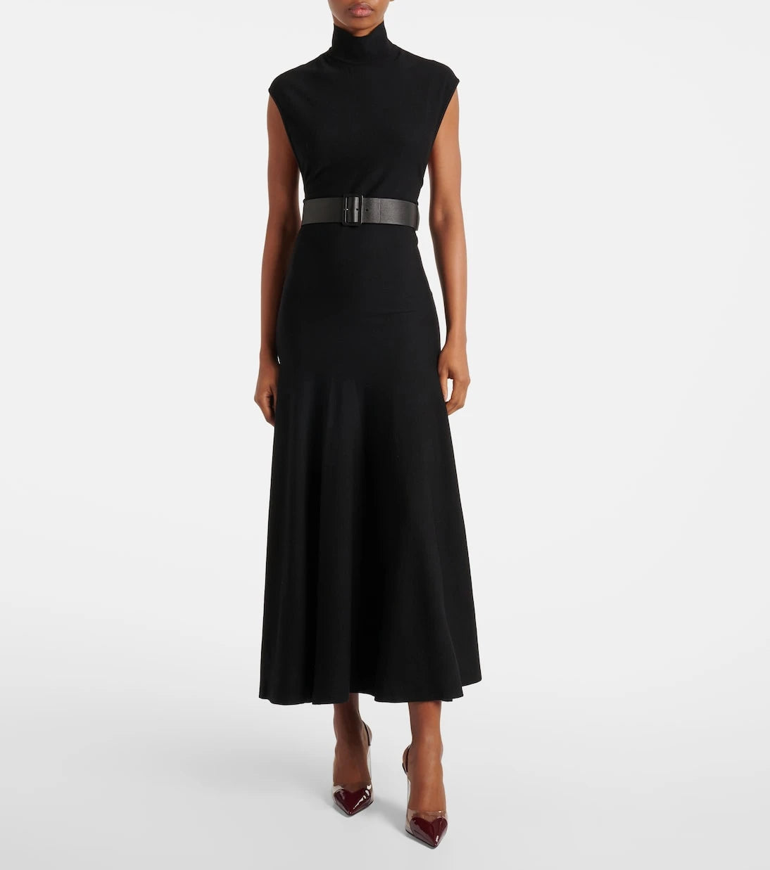 Alaïa - فستان ميدي بحزام من مزيج الصوف