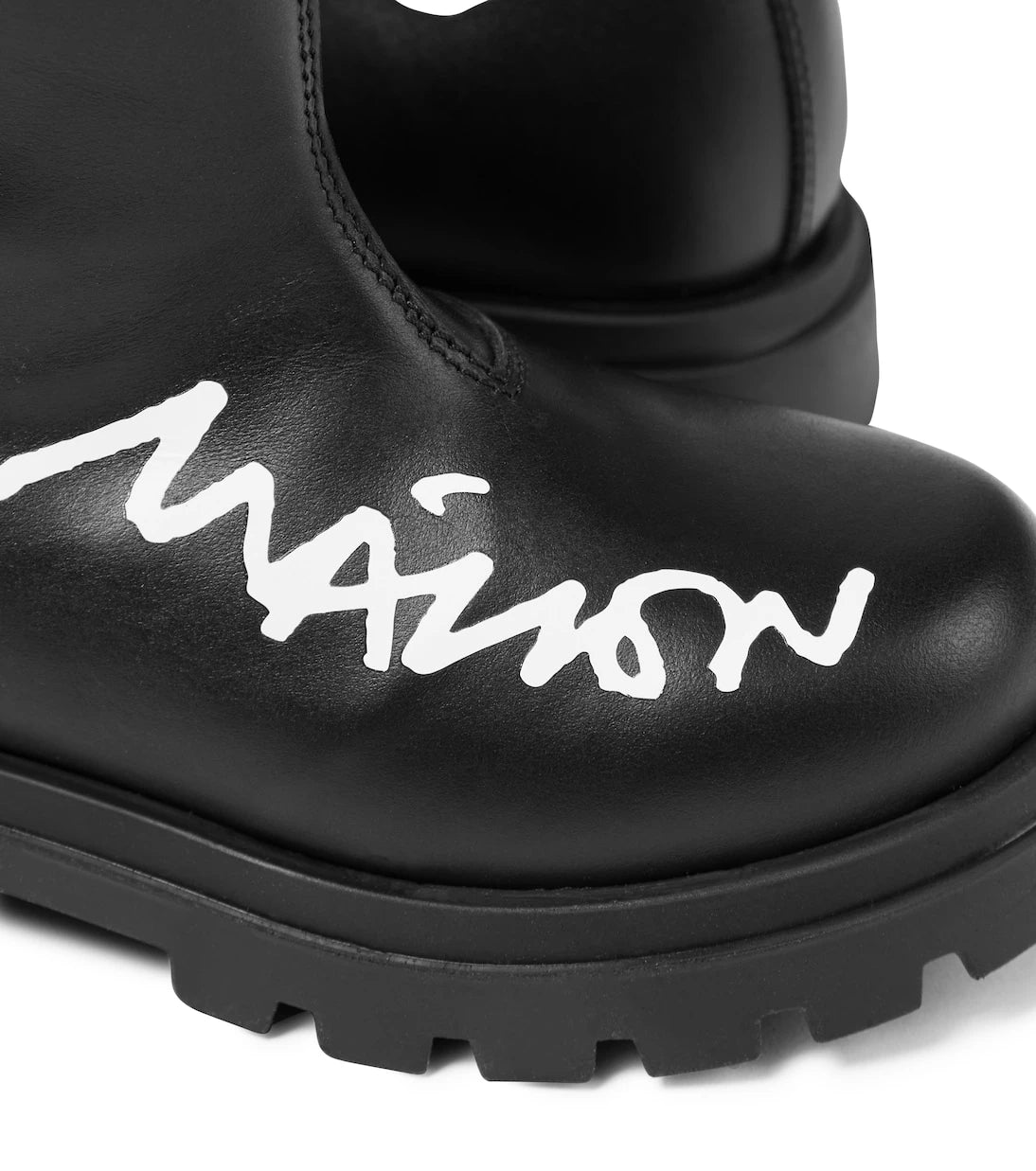 MM6 Maison Margiela Kids - حذاء جلد برقبة طويلة بشعار العلامة