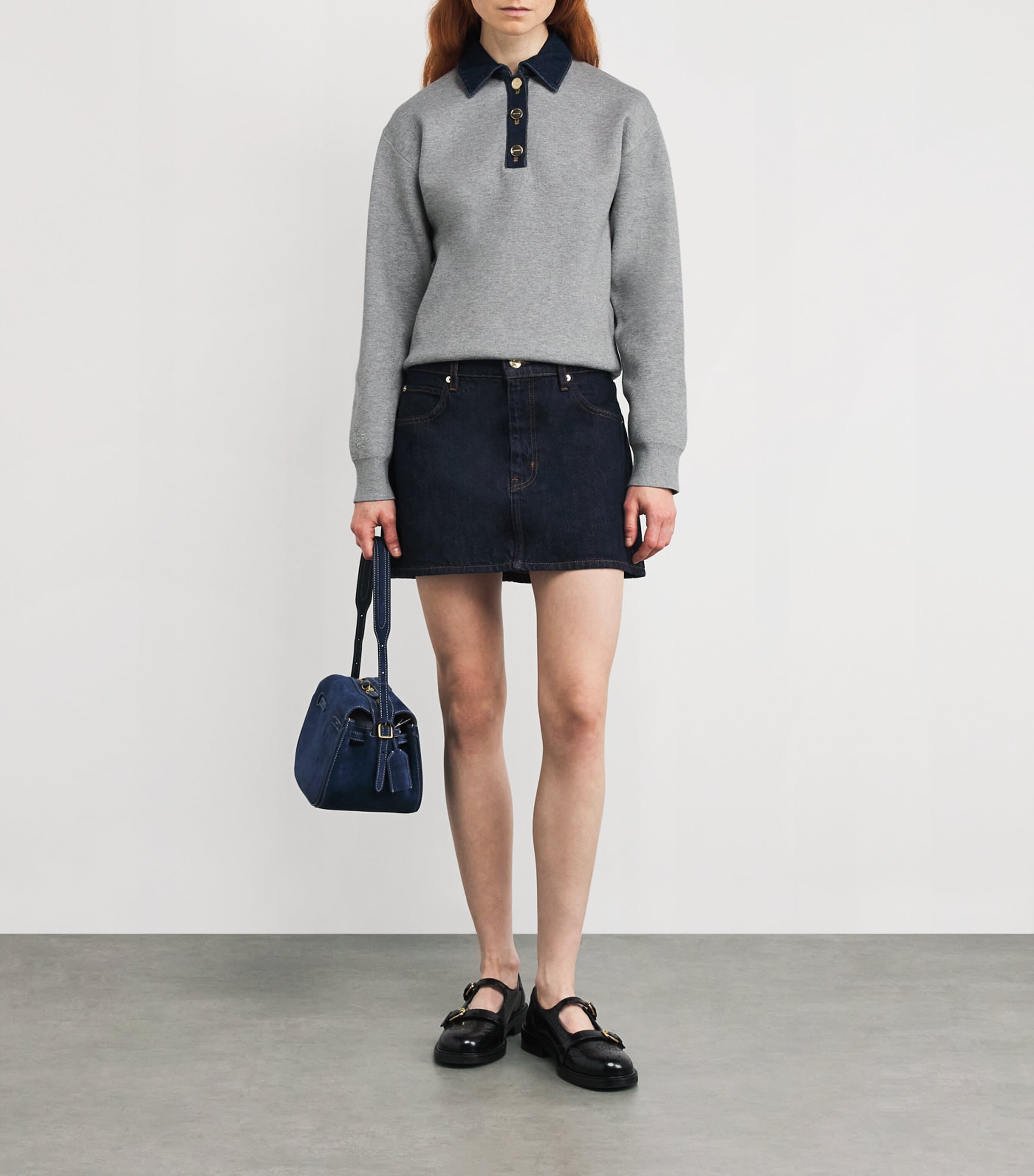 Black Denim-Collar Sweater