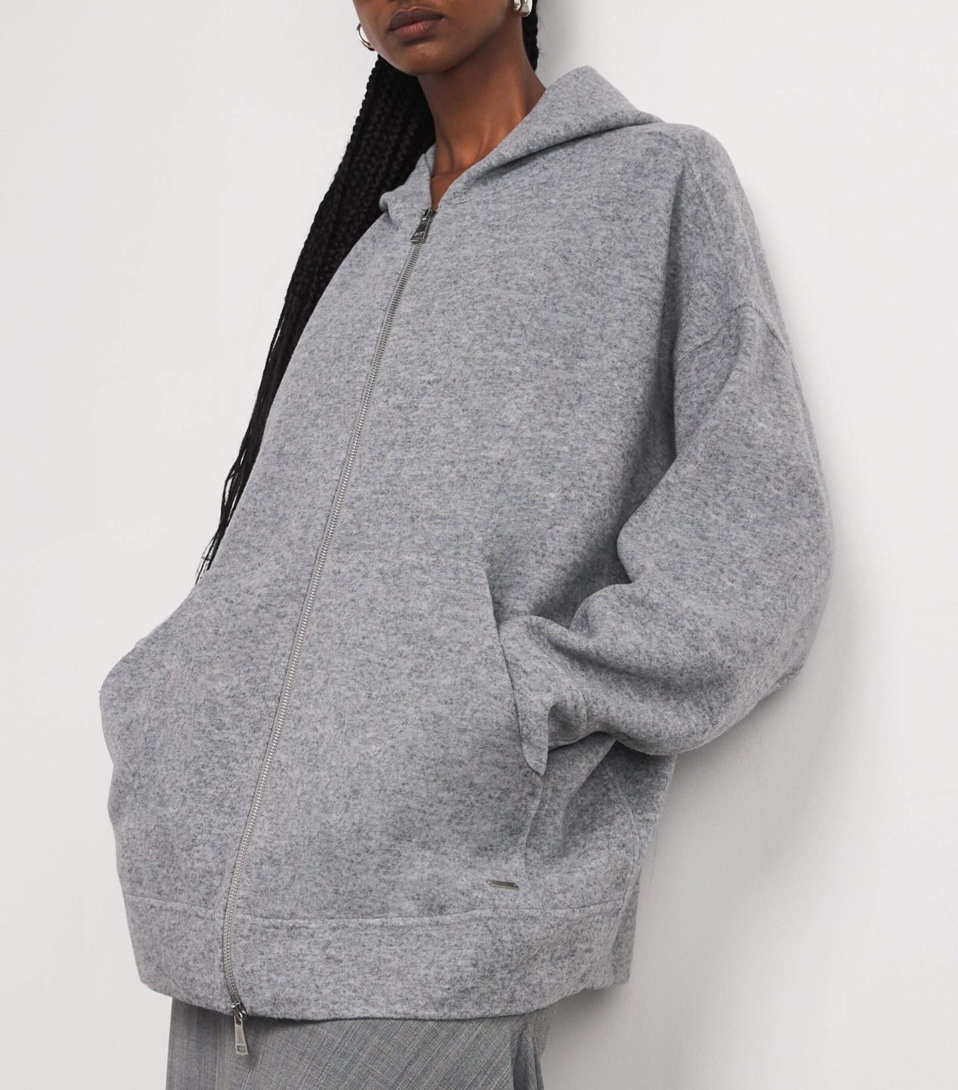 Max Mara Grey Wool-Blend Zip-Up Hoodie